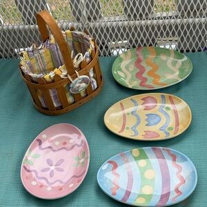 Longaberger NEW Easter Egg Plates & 2001 Easter Basket Set